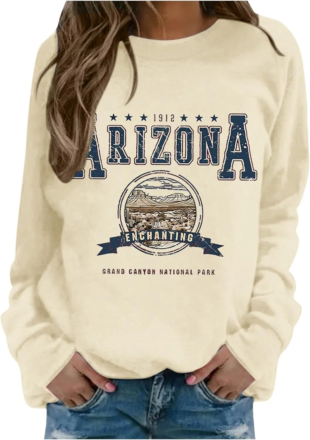 Arizona Sweatshirt for Women Letter Print Long Sleeve Pullover Tops Cute Casual Trendy Sweatshirts Hoodie Fall Outfit