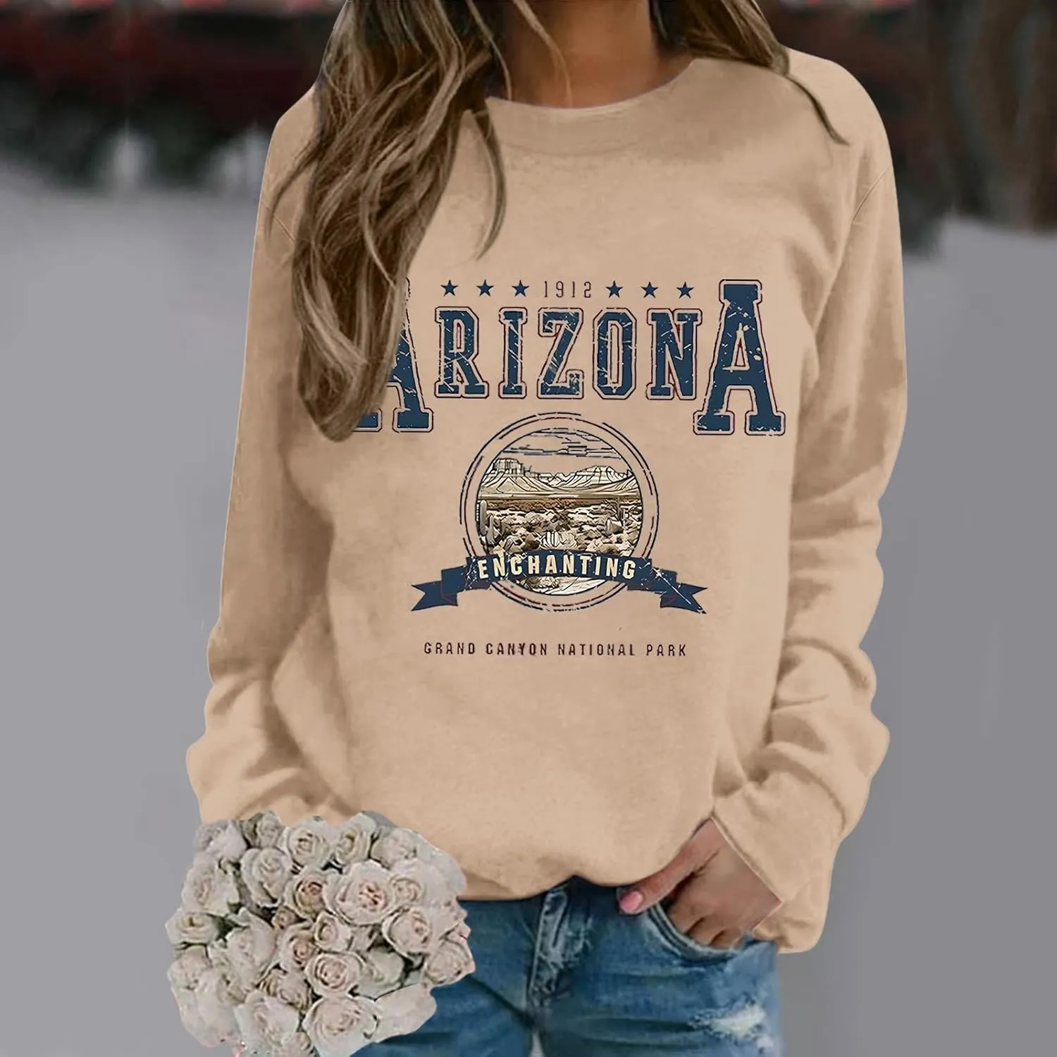Arizona Sweatshirt for Women Letter Print Long Sleeve Pullover Tops Cute Casual Trendy Sweatshirts Hoodie Fall Outfit