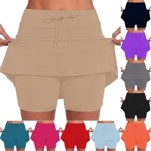 Athletic Skirts for Women Summer Loose Trendy Drawstring Solid Sports Tennis Skirts Built-in Shorts Plus Size, S-5XL