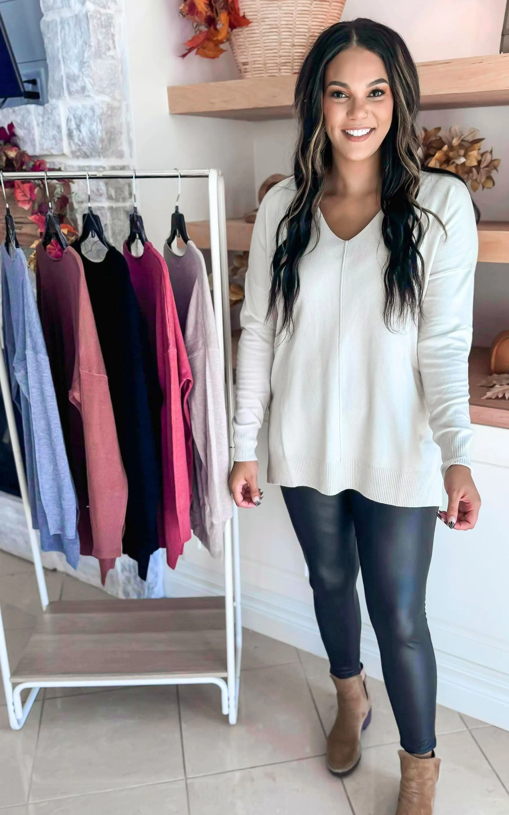 August Breeze Hi Low V-Neck Sweater