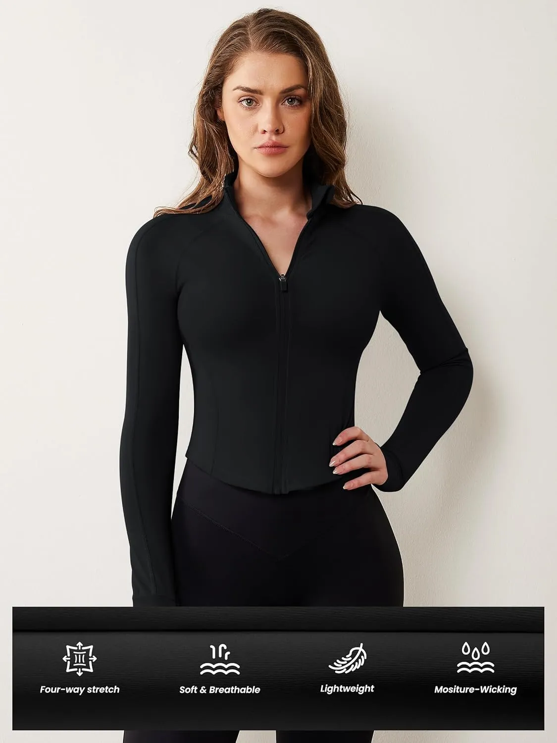 AVGO Women's Workout Jacket Lightweight Zip Up Cropped Yoga Jackets Slim Fit Athletic Tops with Thumb Holes