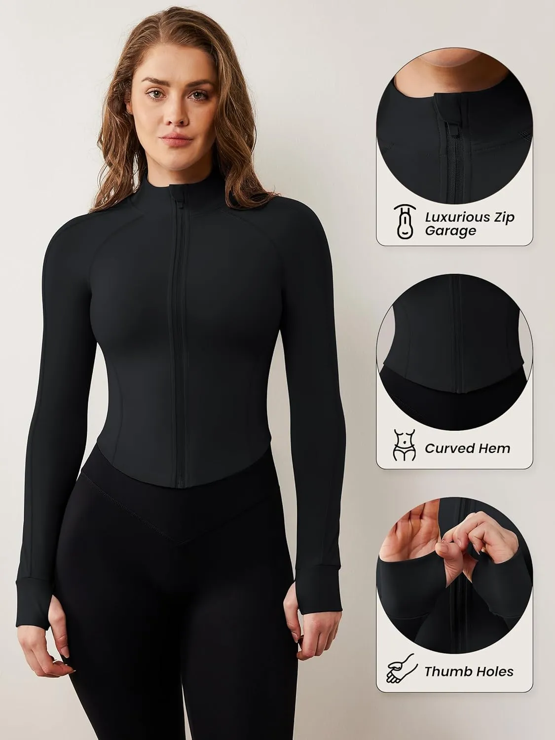 AVGO Women's Workout Jacket Lightweight Zip Up Cropped Yoga Jackets Slim Fit Athletic Tops with Thumb Holes