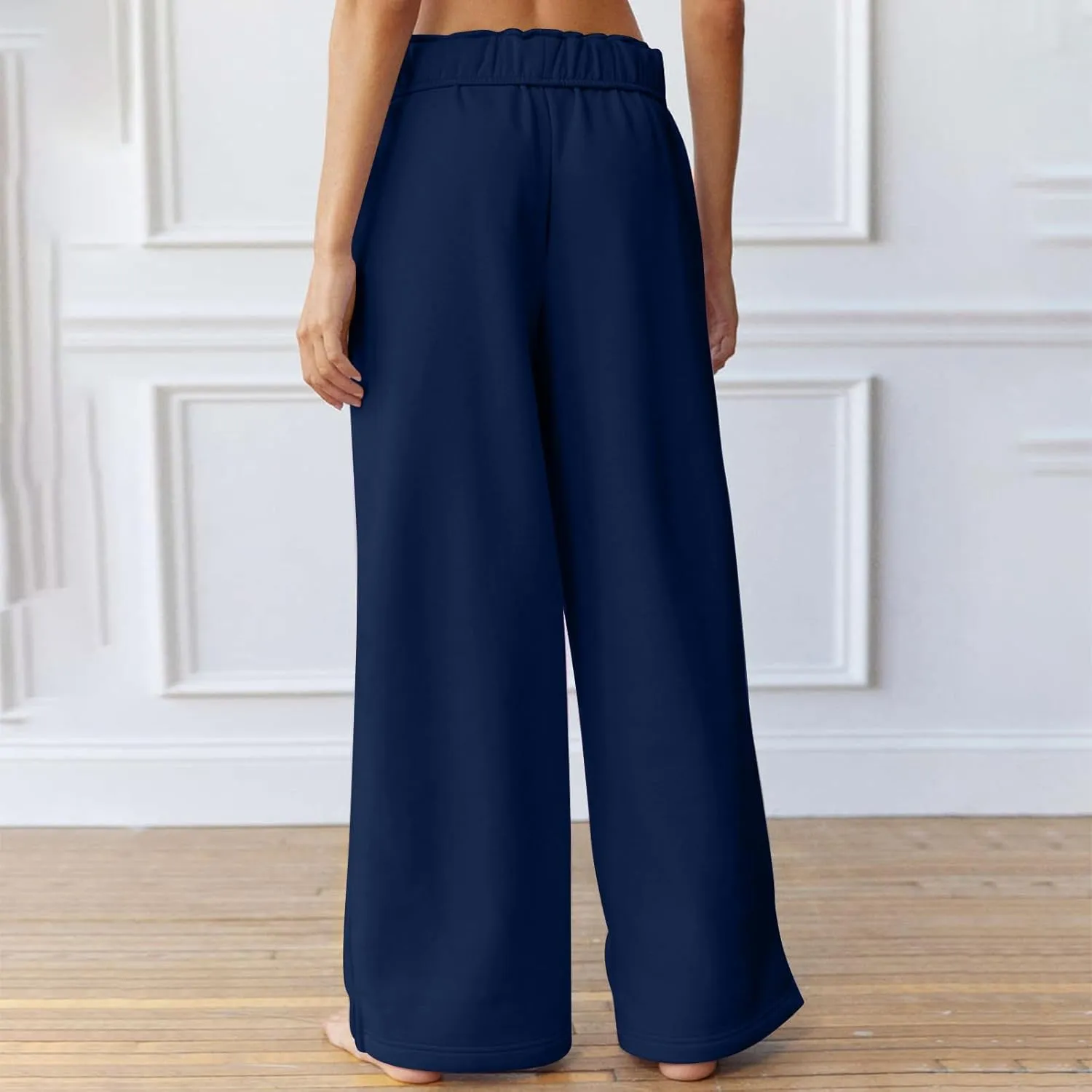 Baggy Sweat Pants for Women Elastic Wide Leg Pant Drawstring Elastic Waist Trouser Solid Plus Size Pant with Pockets