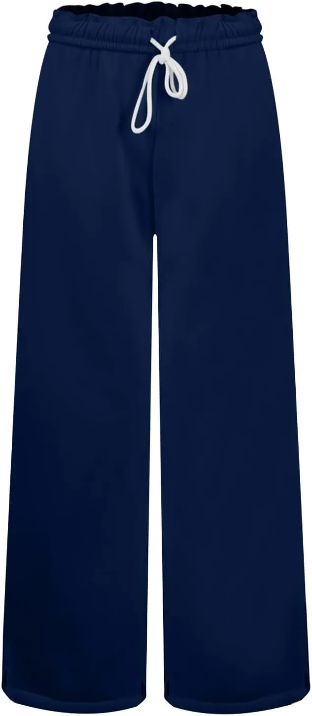 Baggy Sweat Pants for Women Elastic Wide Leg Pant Drawstring Elastic Waist Trouser Solid Plus Size Pant with Pockets