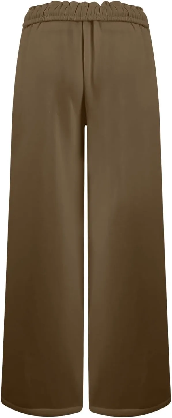 Baggy Sweat Pants for Women Elastic Wide Leg Pant Drawstring Elastic Waist Trouser Solid Plus Size Pant with Pockets