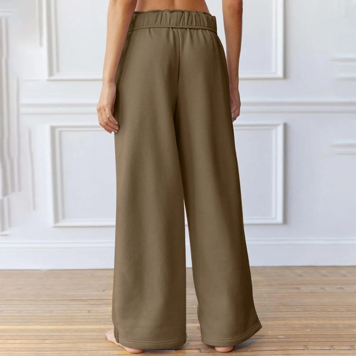 Baggy Sweat Pants for Women Elastic Wide Leg Pant Drawstring Elastic Waist Trouser Solid Plus Size Pant with Pockets