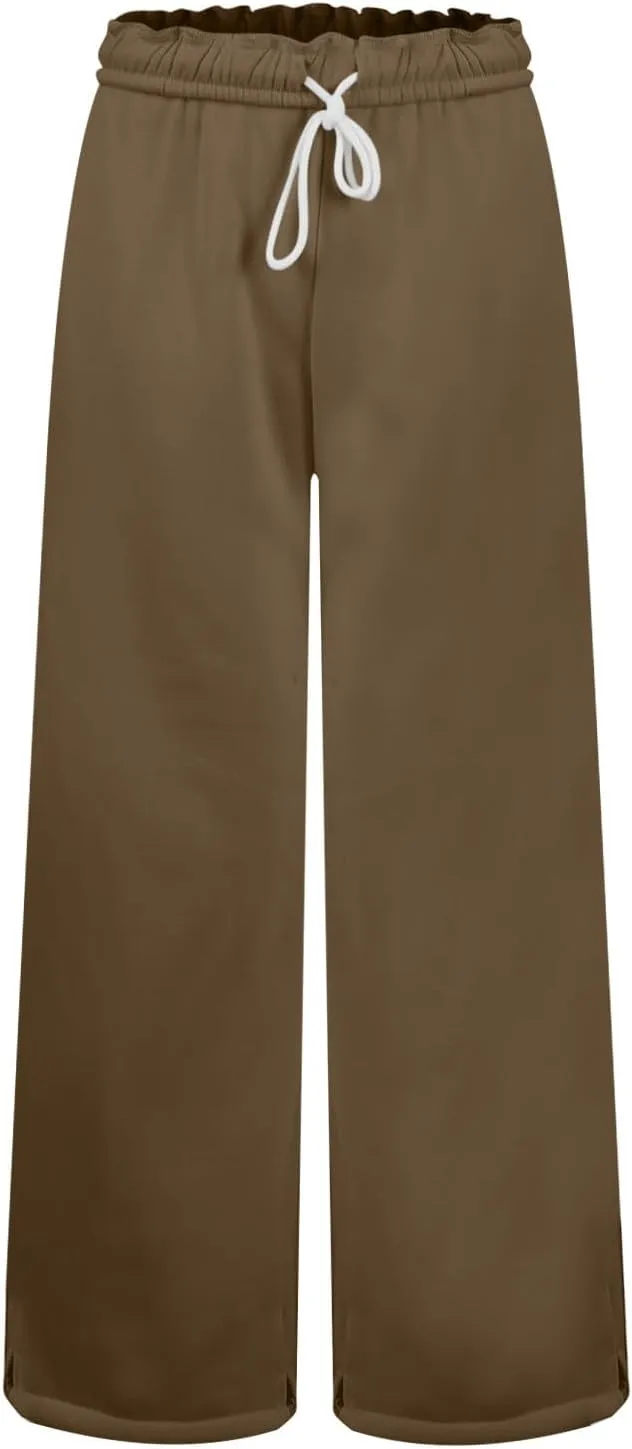 Baggy Sweat Pants for Women Elastic Wide Leg Pant Drawstring Elastic Waist Trouser Solid Plus Size Pant with Pockets