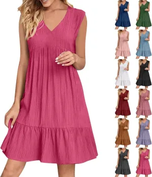 Beach Dresses for Women 2025 Summer V Neck Sleeveless Sundress Flowy Vacation Hawaiian Dresses Cute Cover Ups