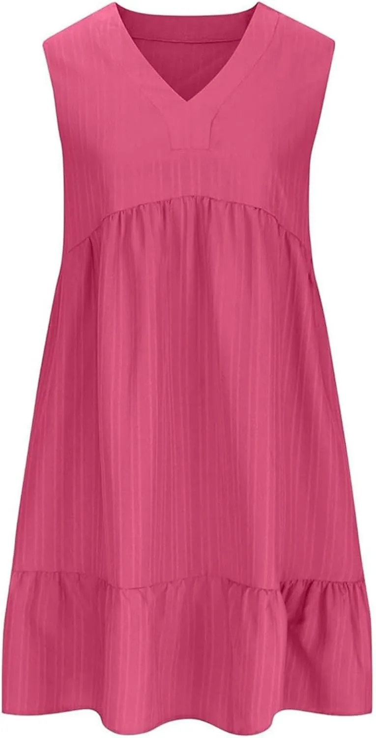 Beach Dresses for Women 2025 Summer V Neck Sleeveless Sundress Flowy Vacation Hawaiian Dresses Cute Cover Ups