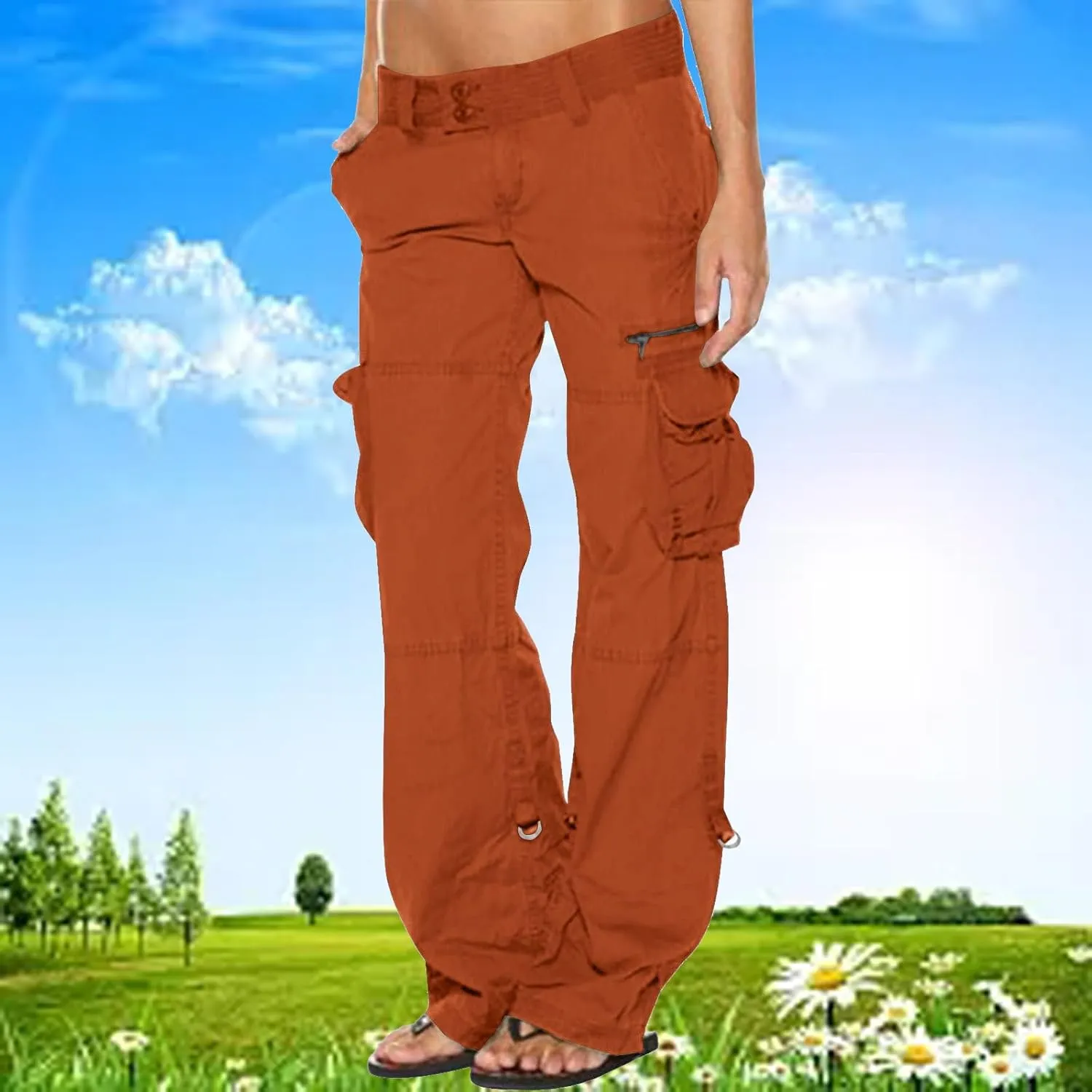 Bengbobar Women Cargo Pants High Rise Military Tactical Pants Women Baggy Pants Straight Wide Leg Trousers with Pockets