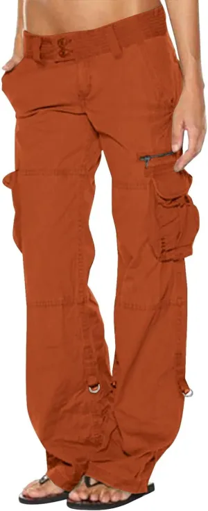 Bengbobar Women Cargo Pants High Rise Military Tactical Pants Women Baggy Pants Straight Wide Leg Trousers with Pockets