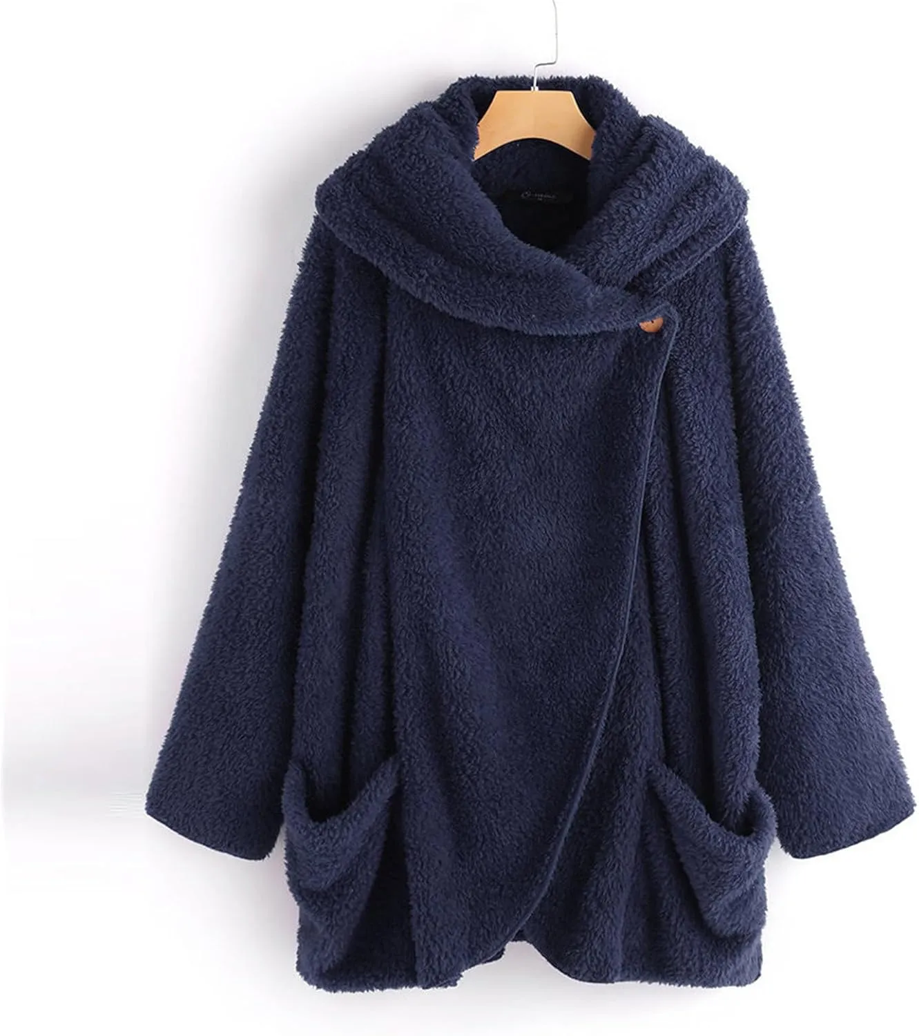 Binmer Oversized Sherpa Jacket for Women Fuzzy Fleece Cute Teddy Bear Print Coat Zip Long Sleeve Hooded Outwear with Pocket