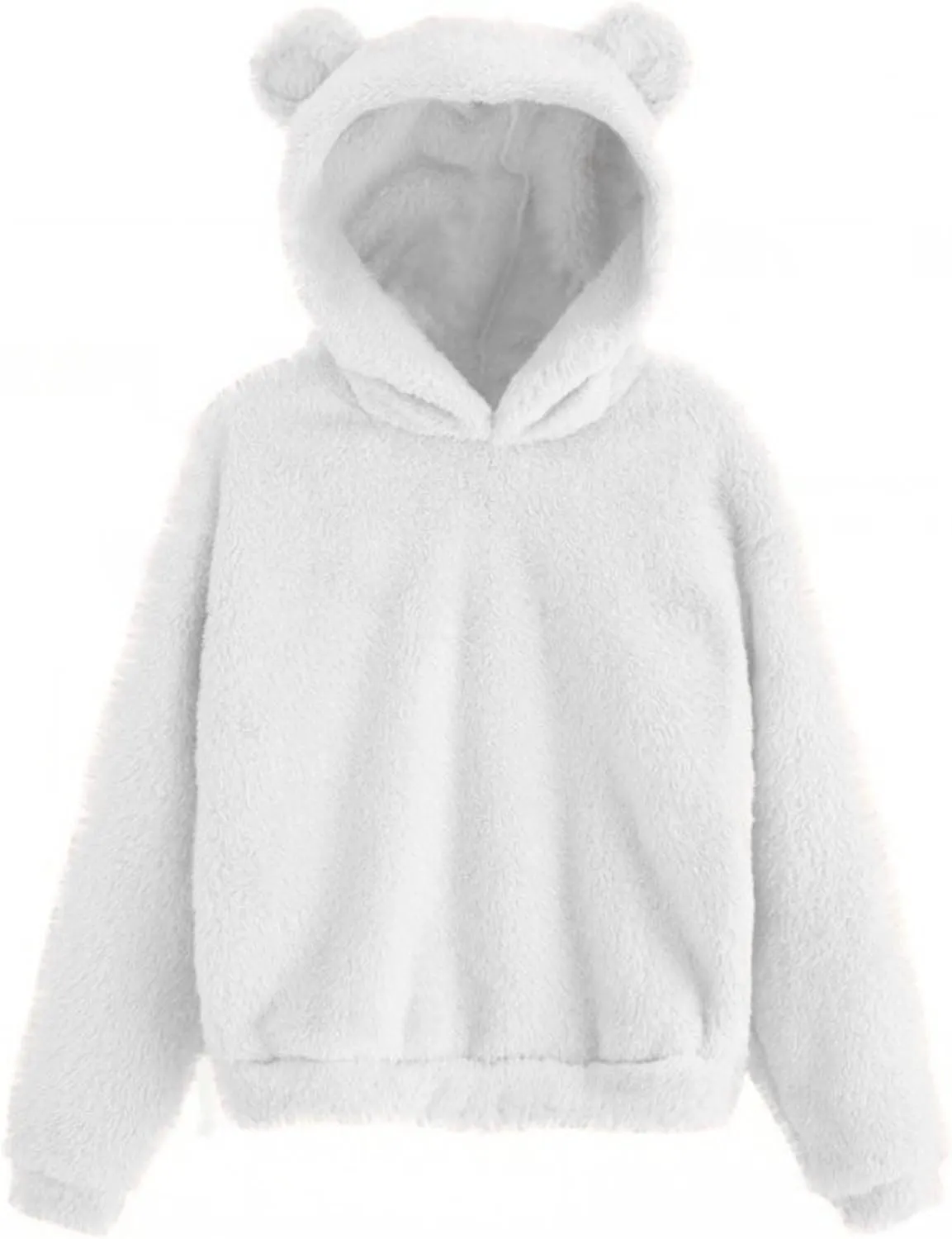 Binmer Oversized Sherpa Jacket for Women Fuzzy Fleece Cute Teddy Bear Print Coat Zip Long Sleeve Hooded Outwear with Pocket