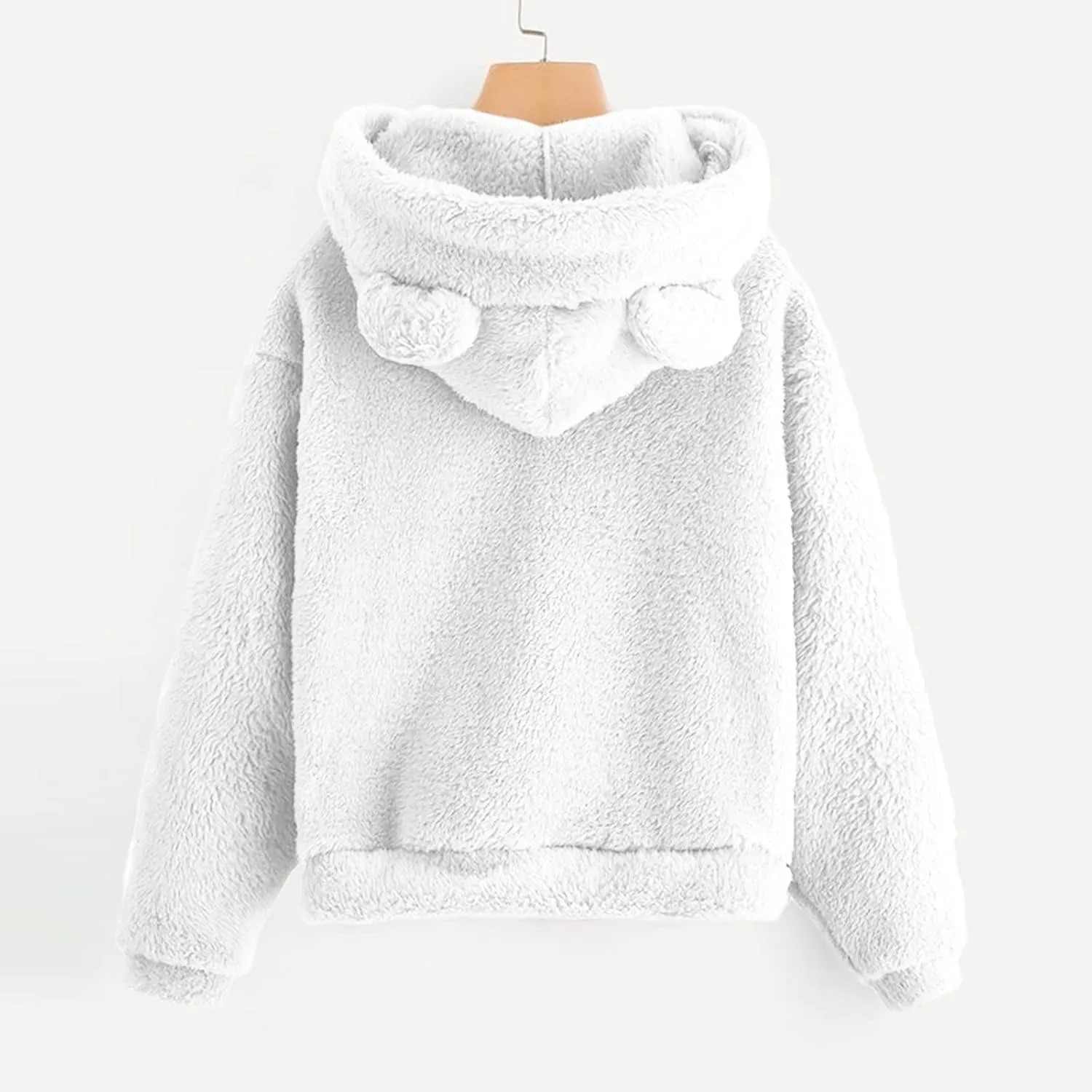 Binmer Oversized Sherpa Jacket for Women Fuzzy Fleece Cute Teddy Bear Print Coat Zip Long Sleeve Hooded Outwear with Pocket