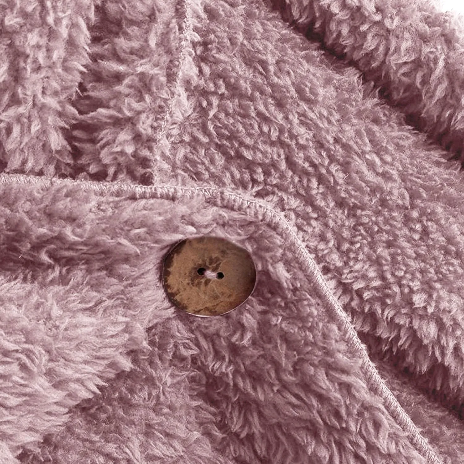 Binmer Oversized Sherpa Jacket for Women Fuzzy Fleece Cute Teddy Bear Print Coat Zip Long Sleeve Hooded Outwear with Pocket