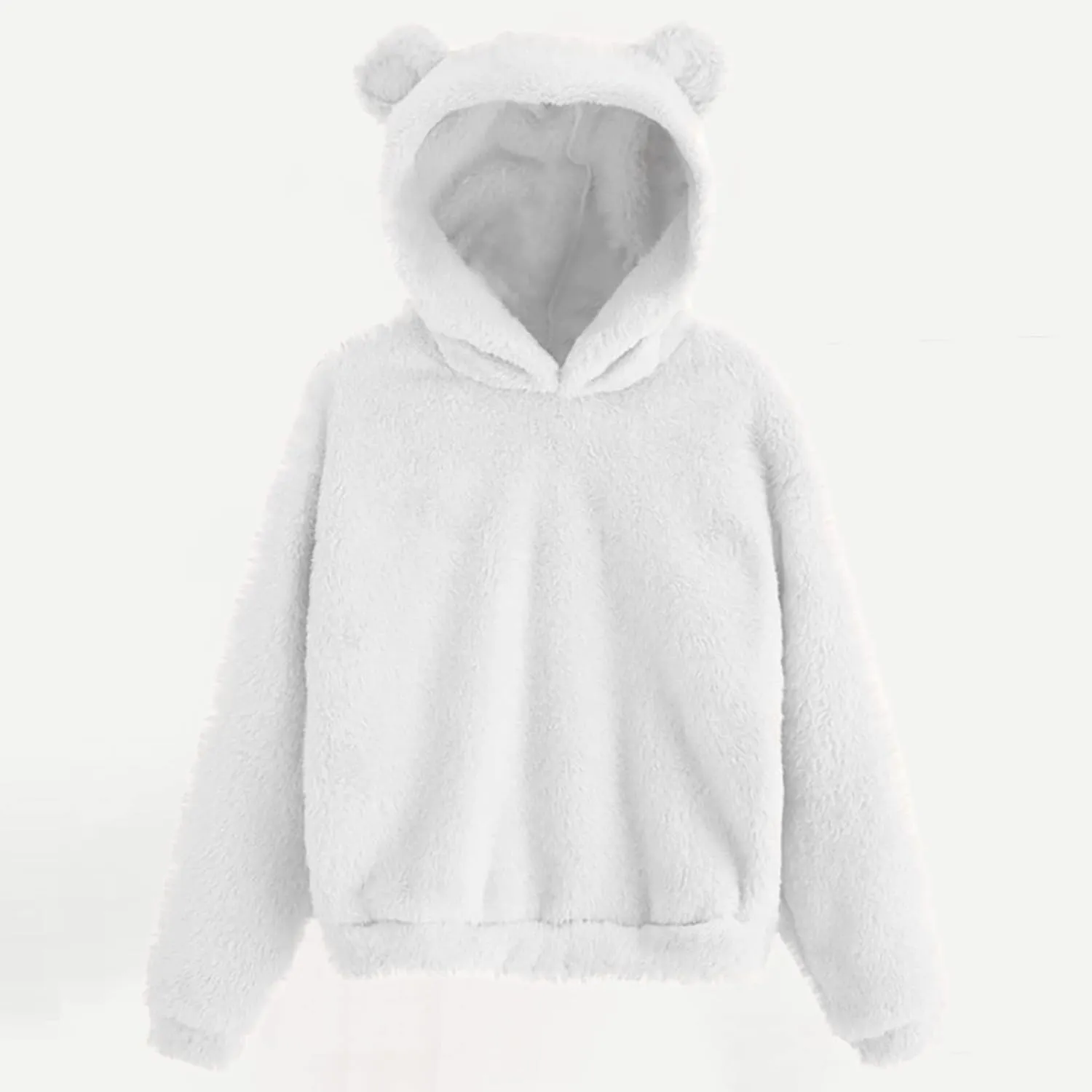 Binmer Oversized Sherpa Jacket for Women Fuzzy Fleece Cute Teddy Bear Print Coat Zip Long Sleeve Hooded Outwear with Pocket
