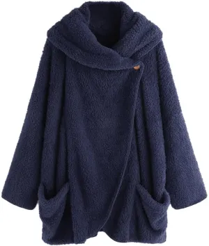 Binmer Oversized Sherpa Jacket for Women Fuzzy Fleece Cute Teddy Bear Print Coat Zip Long Sleeve Hooded Outwear with Pocket