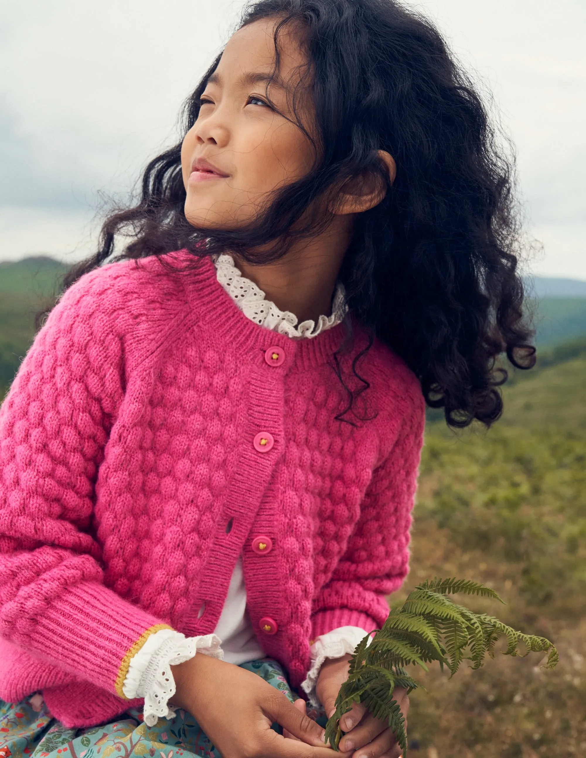 Bobble Stitch Cardigan-Mid Pink
