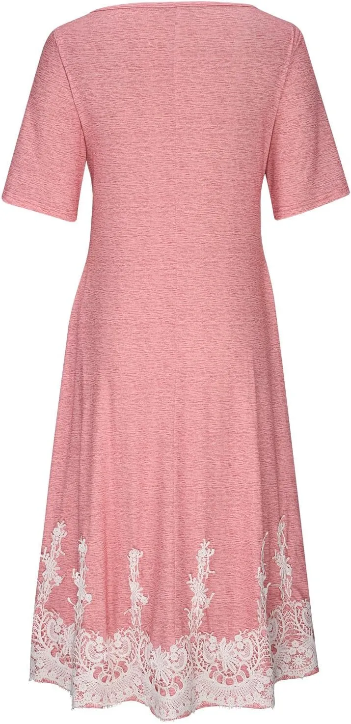 Boho Dresses for Women 2024 Short Sleeve Floral Print Maxi Dress 2024 Summer V Neck Loose Swing Dress with Pockets