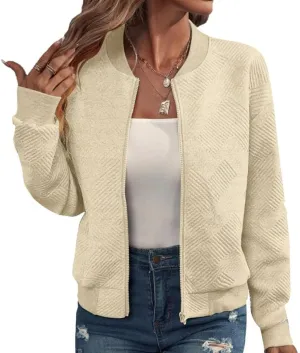 Bomber Jacket Women Lightweight Zip Up Quilted Jackets Fall 2024 Dressy Casual Full Zip Hoodies with Hidden Pockets