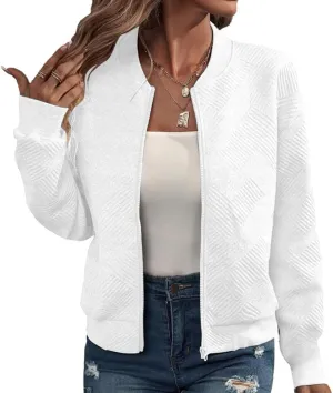 Bomber Jacket Women Lightweight Zip Up Quilted Jackets Fall 2024 Dressy Casual Full Zip Hoodies with Hidden Pockets