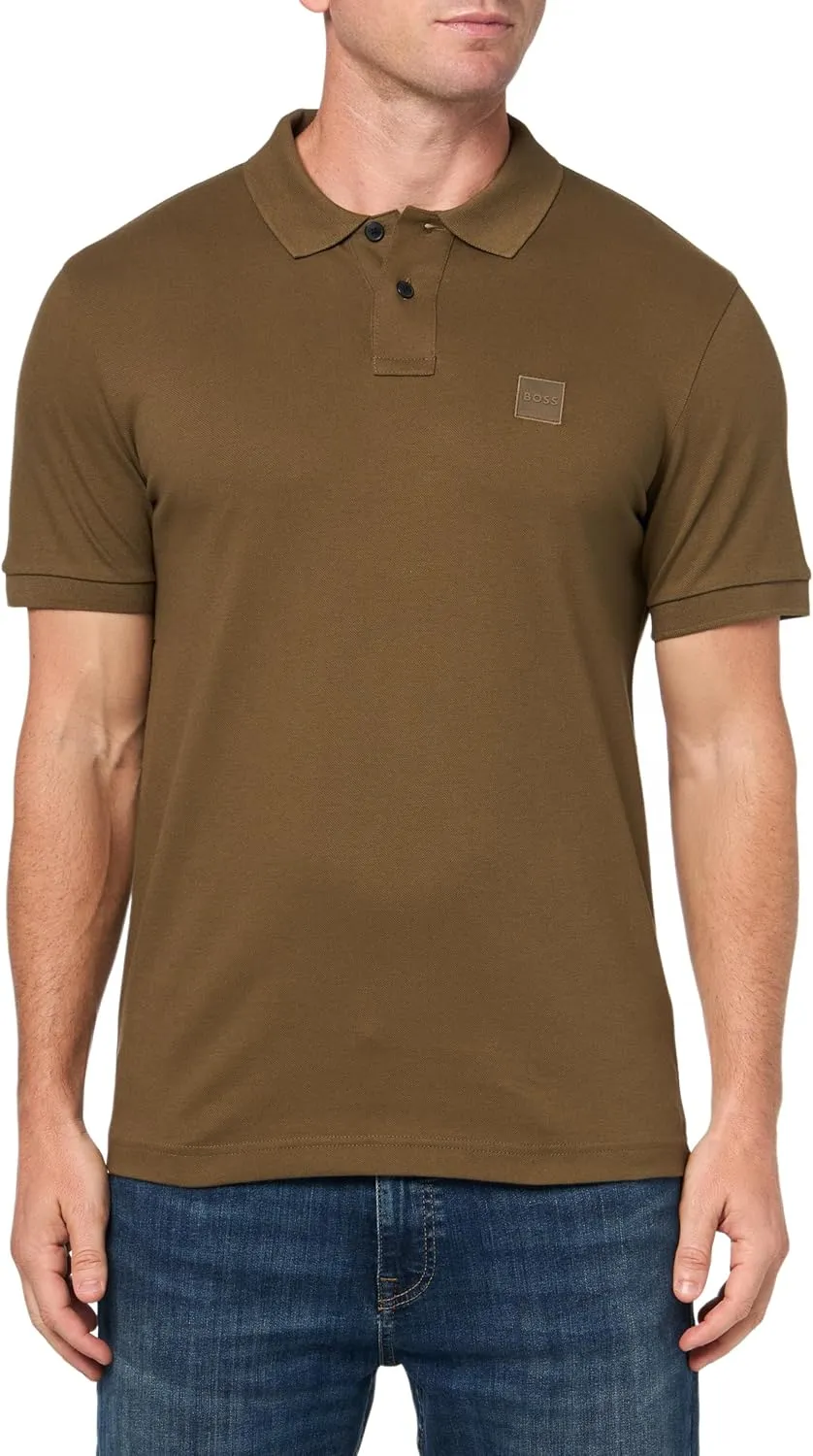 BOSS Men's Square Patch Logo Slim Fit Pique Polo Shirt