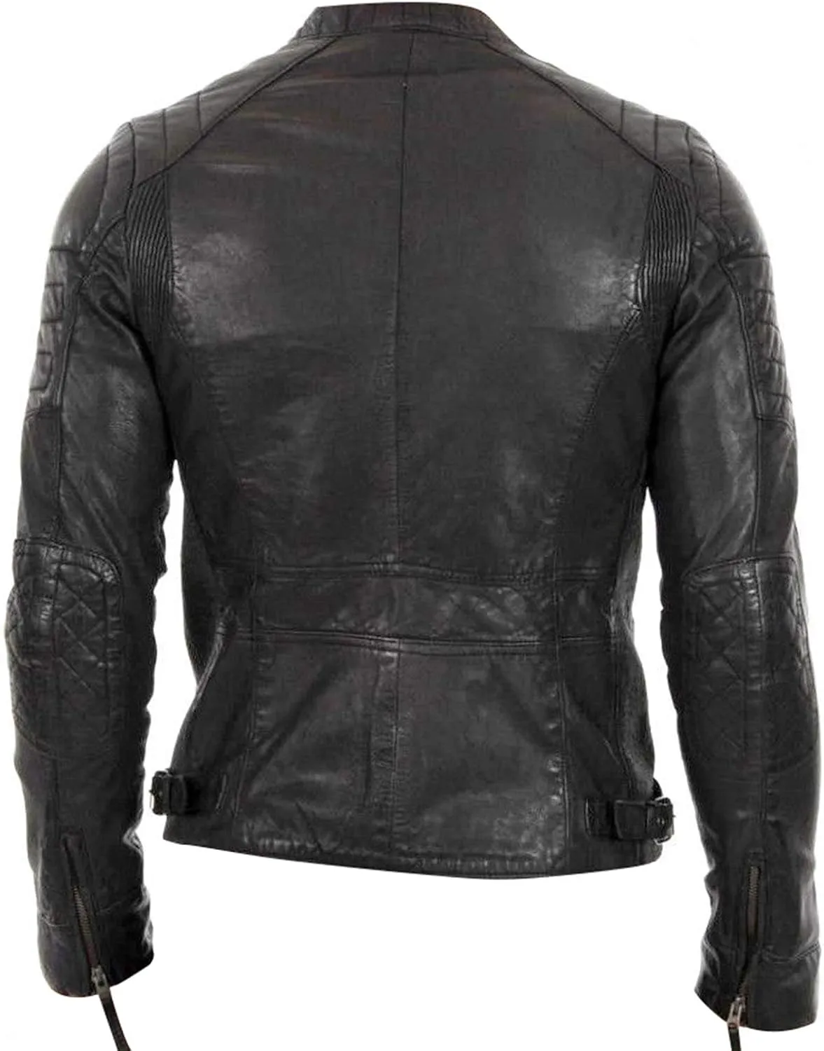 Brown Biker Leather Jacket Men - Real Lambskin Leather Cafe Racer Distressed Motorcycle Jacket