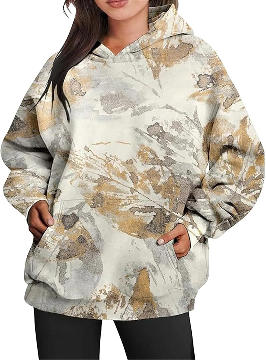 Camo Hoodie Womens Camo Sweatshirt for Women Trendy Maple Leaf Plain Hoodies Fleece Oversized Y2K Pullover with Pocket