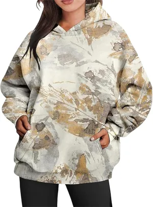 Camo Hoodie Womens Camo Sweatshirt for Women Trendy Maple Leaf Plain Hoodies Fleece Oversized Y2K Pullover with Pocket