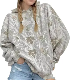 Camo Hoodie Womens Maple Leaf Printed Sweatshirt Oversized Trendy Causal Long Sleeve Fleece Camouflage Hoodie