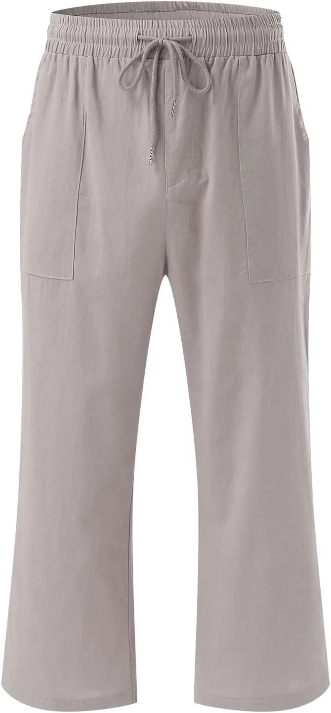 Capri Pants for Women Cotton Linen Casual Summer 2025 Wide Leg Loose Drawstring Elastic Waist Cropped Trousers