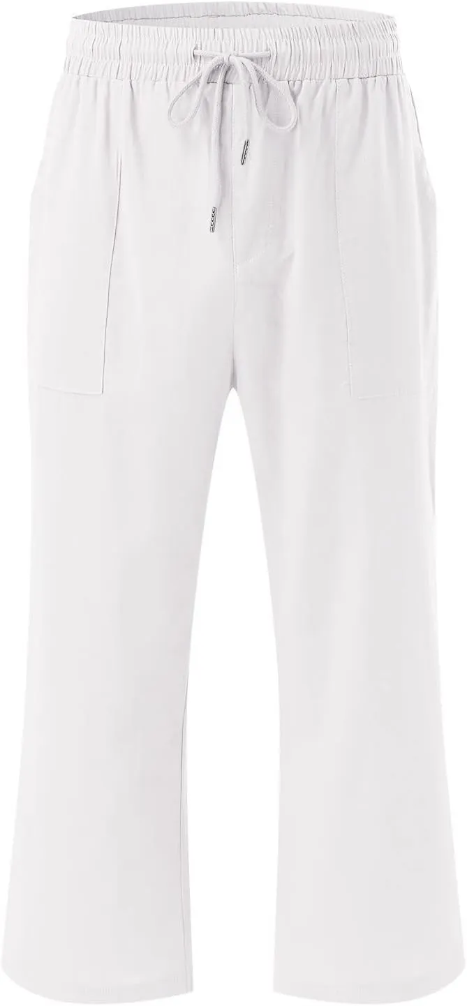 Capri Pants for Women Cotton Linen Casual Summer 2025 Wide Leg Loose Drawstring Elastic Waist Cropped Trousers