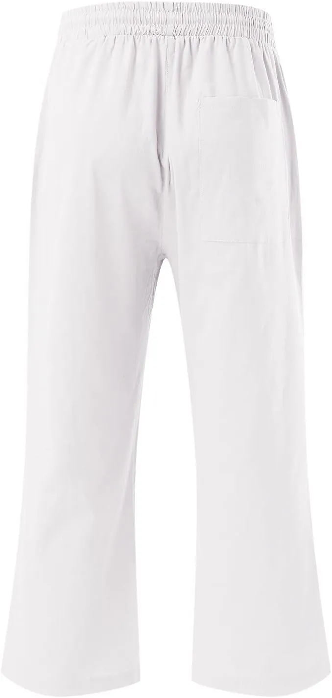 Capri Pants for Women Cotton Linen Casual Summer 2025 Wide Leg Loose Drawstring Elastic Waist Cropped Trousers