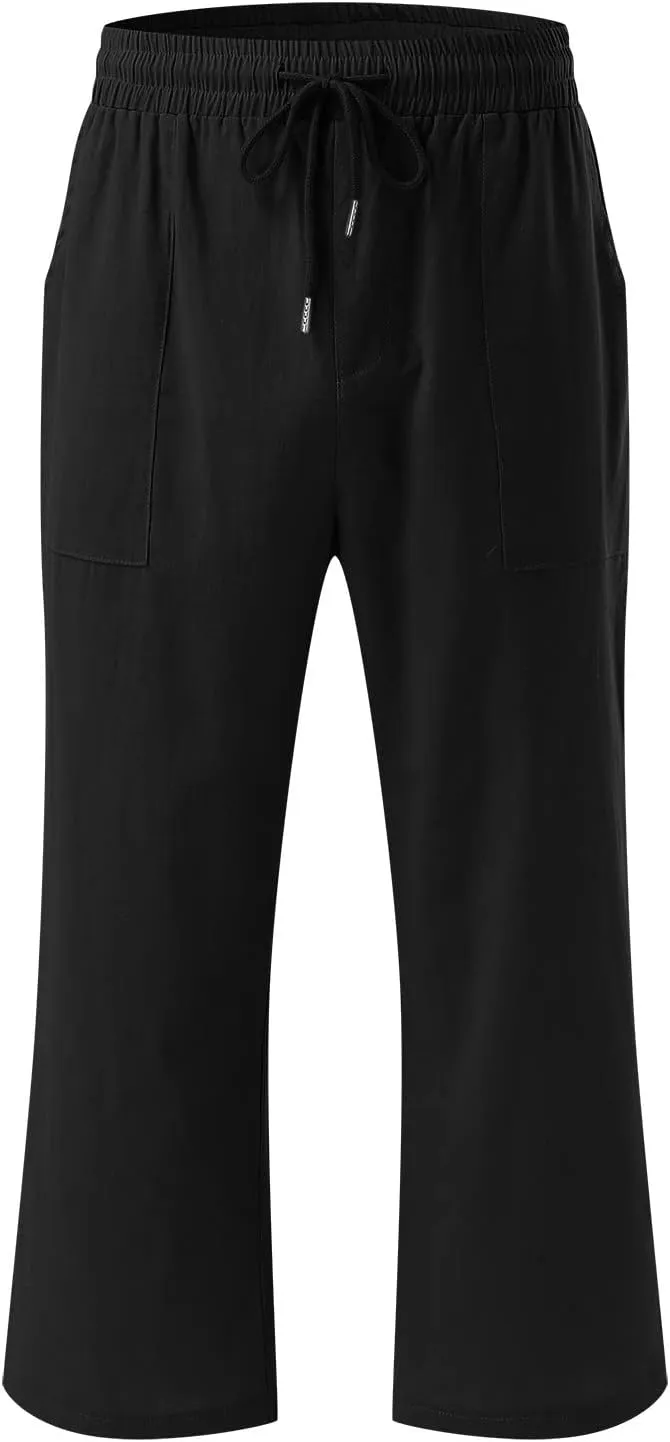 Capri Pants for Women Cotton Linen Casual Summer 2025 Wide Leg Loose Drawstring Elastic Waist Cropped Trousers
