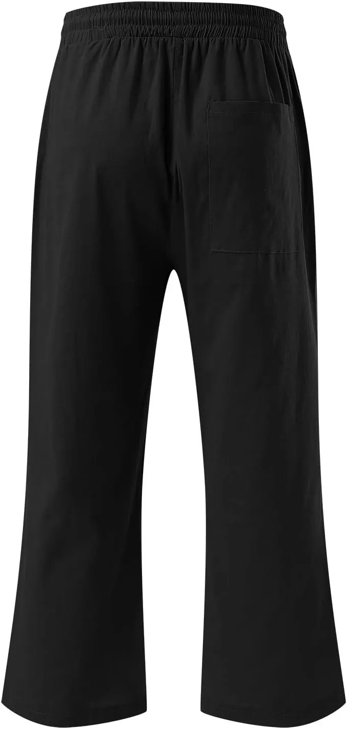 Capri Pants for Women Cotton Linen Casual Summer 2025 Wide Leg Loose Drawstring Elastic Waist Cropped Trousers