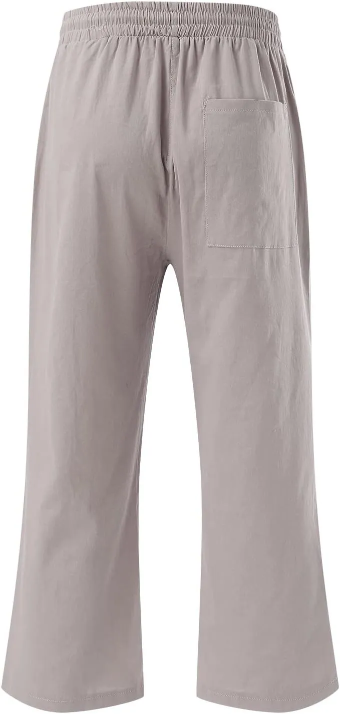 Capri Pants for Women Cotton Linen Casual Summer 2025 Wide Leg Loose Drawstring Elastic Waist Cropped Trousers