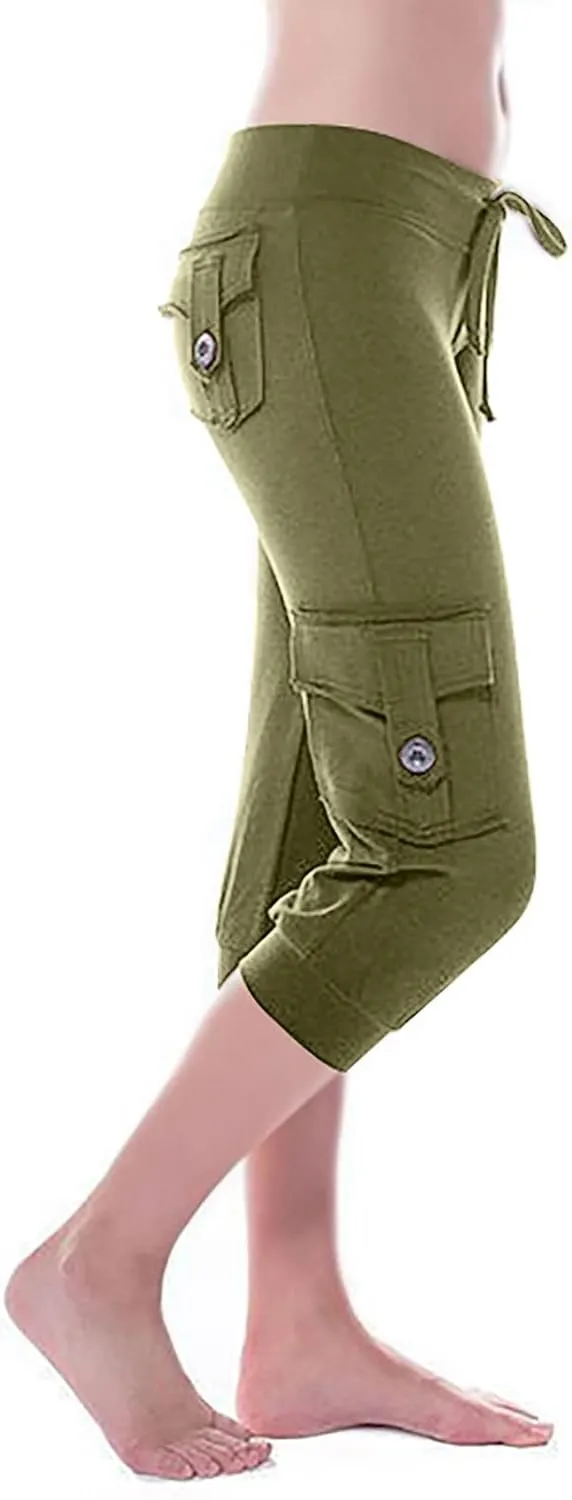 Capri Yoga Pants for Women Casual 2024 Summer Drawstring Elastic High Waist Pant Stretchy Cropped Trouser