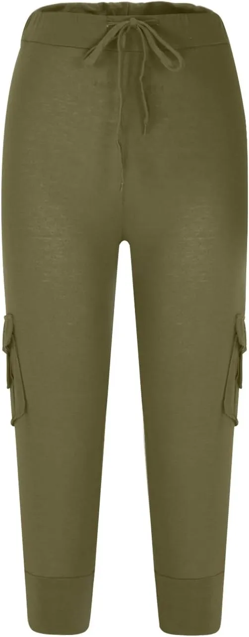 Capri Yoga Pants for Women Casual 2024 Summer Drawstring Elastic High Waist Pant Stretchy Cropped Trouser
