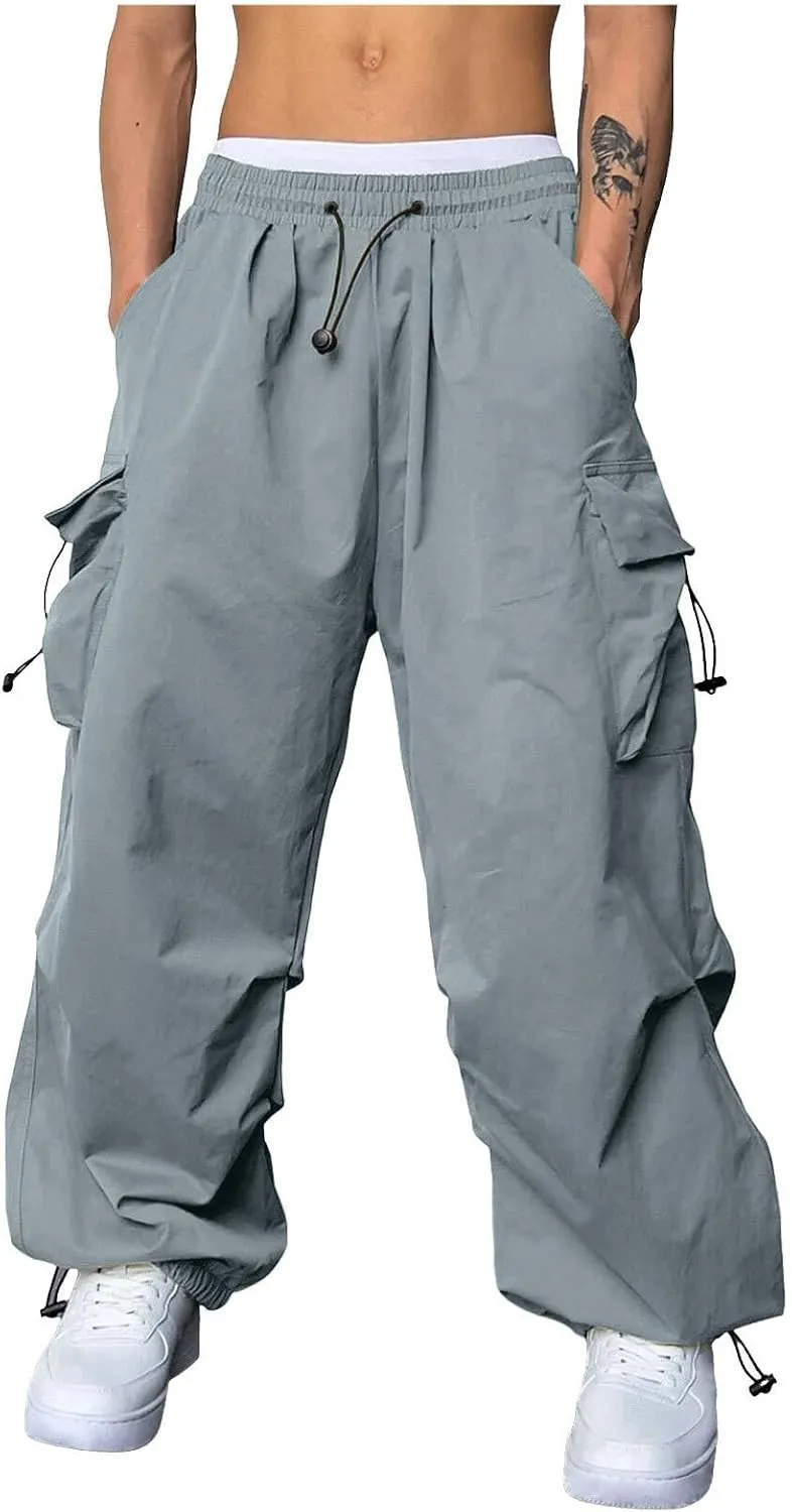 Cargo Pant for Men Casual Work Pant Elastic Waist Drawstring Cotton Track Pants with Multiple Pockets