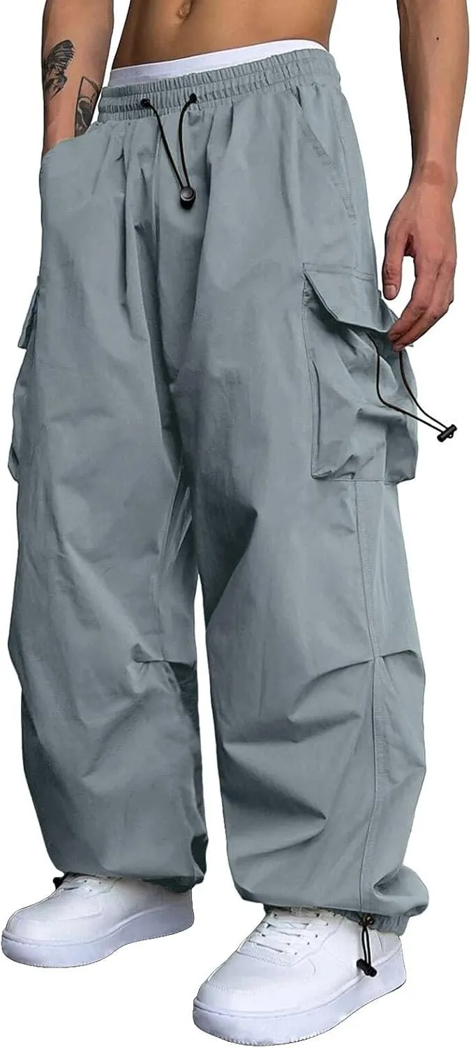 Cargo Pant for Men Casual Work Pant Elastic Waist Drawstring Cotton Track Pants with Multiple Pockets
