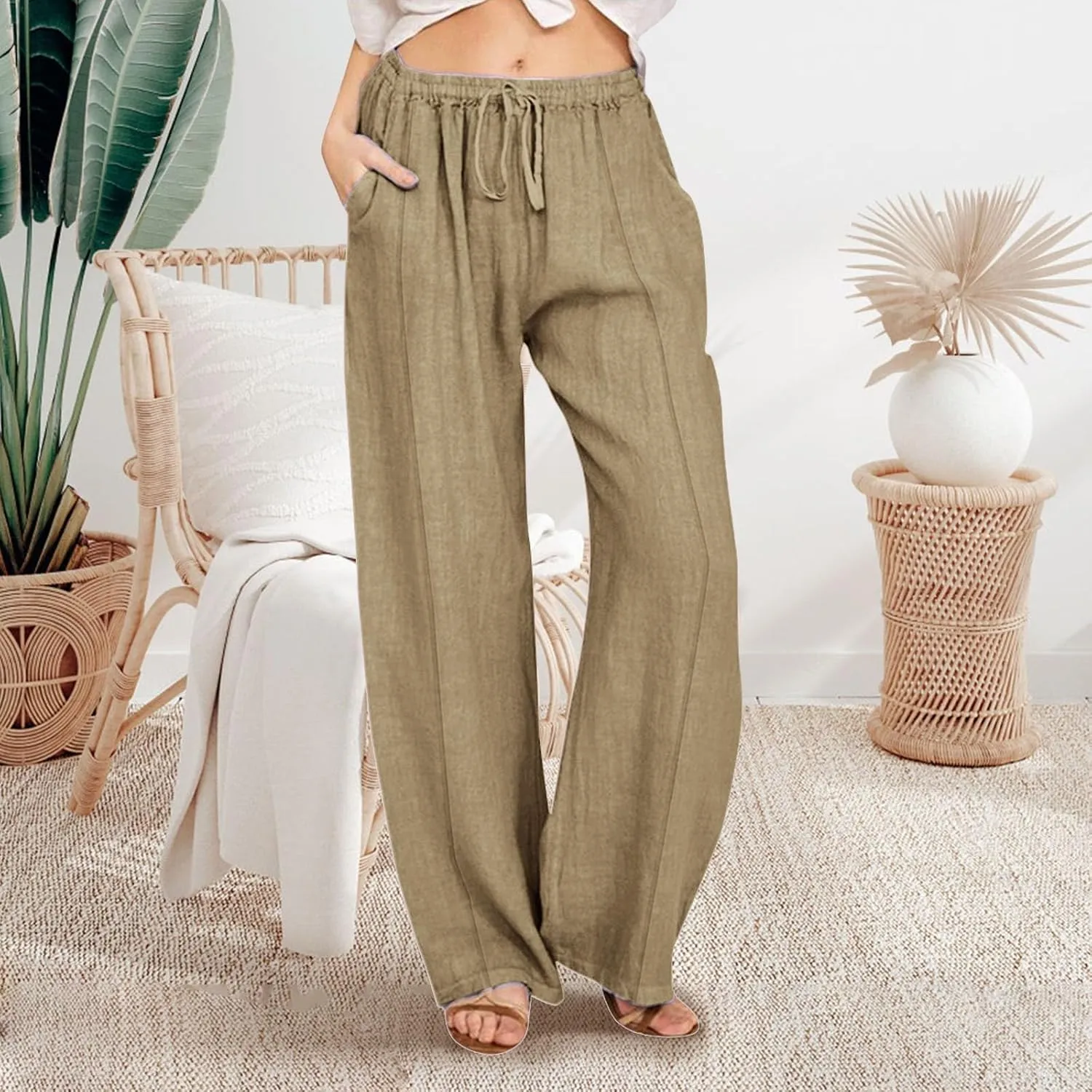 Cargo Pants for Women Winter Adjustable Travel Thermal with Pockets Wide Leg Straight Leg