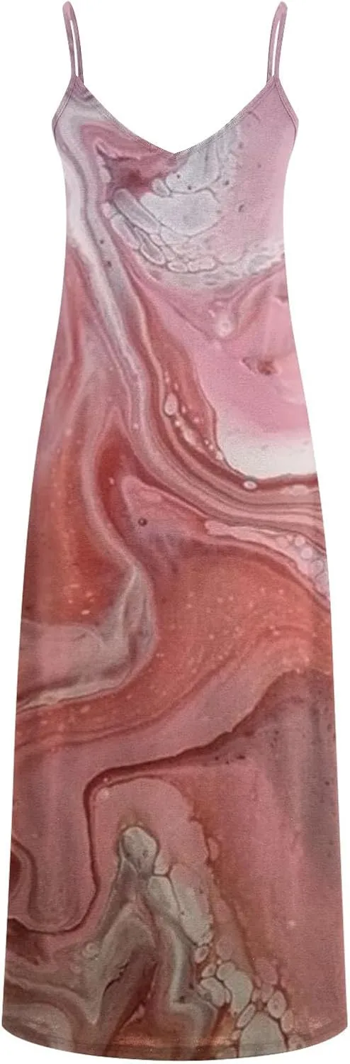 Ceboyel Maxi Sundresses for Women 2023 Marble Print Maxi Long Dress Spaghetti Strap Summer Dresses Trendy Beach Outfits