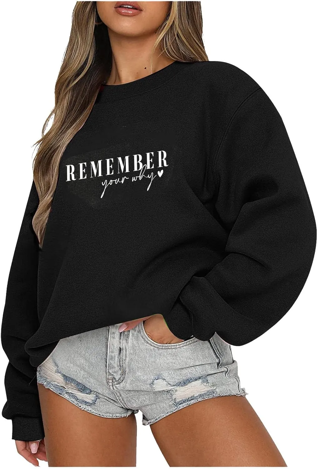 Ceboyel Remember Your Why Sweatshirt Oversized Pullover Sweater Letter Print Cute Hoodies Trendy Fall Winter Clothing 2023