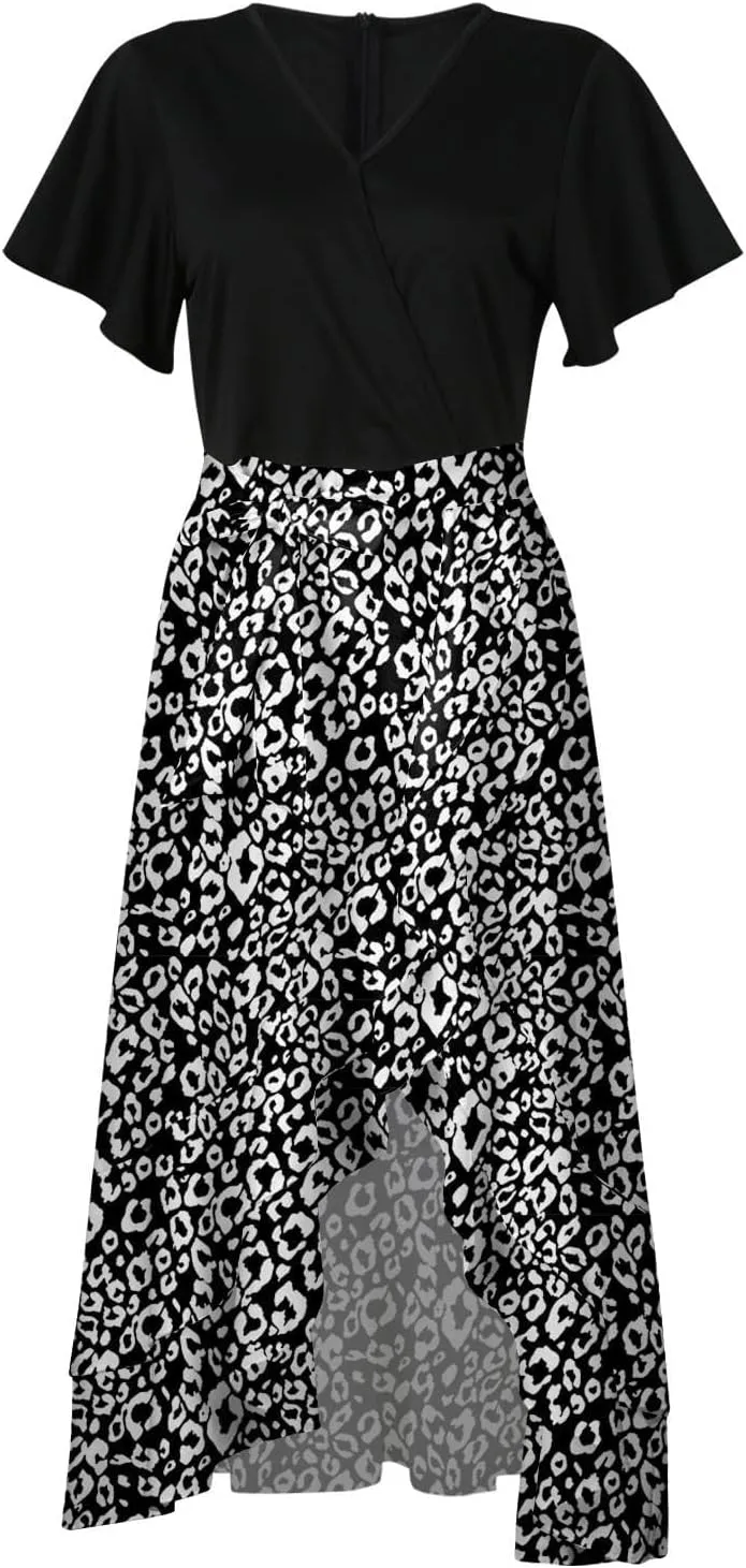Ceboyel Women High Low Ruffle Spring Dresses Floral Causal Maxi Dress Short Sleeve Long Dresses Teacher Summer Clothing 2023