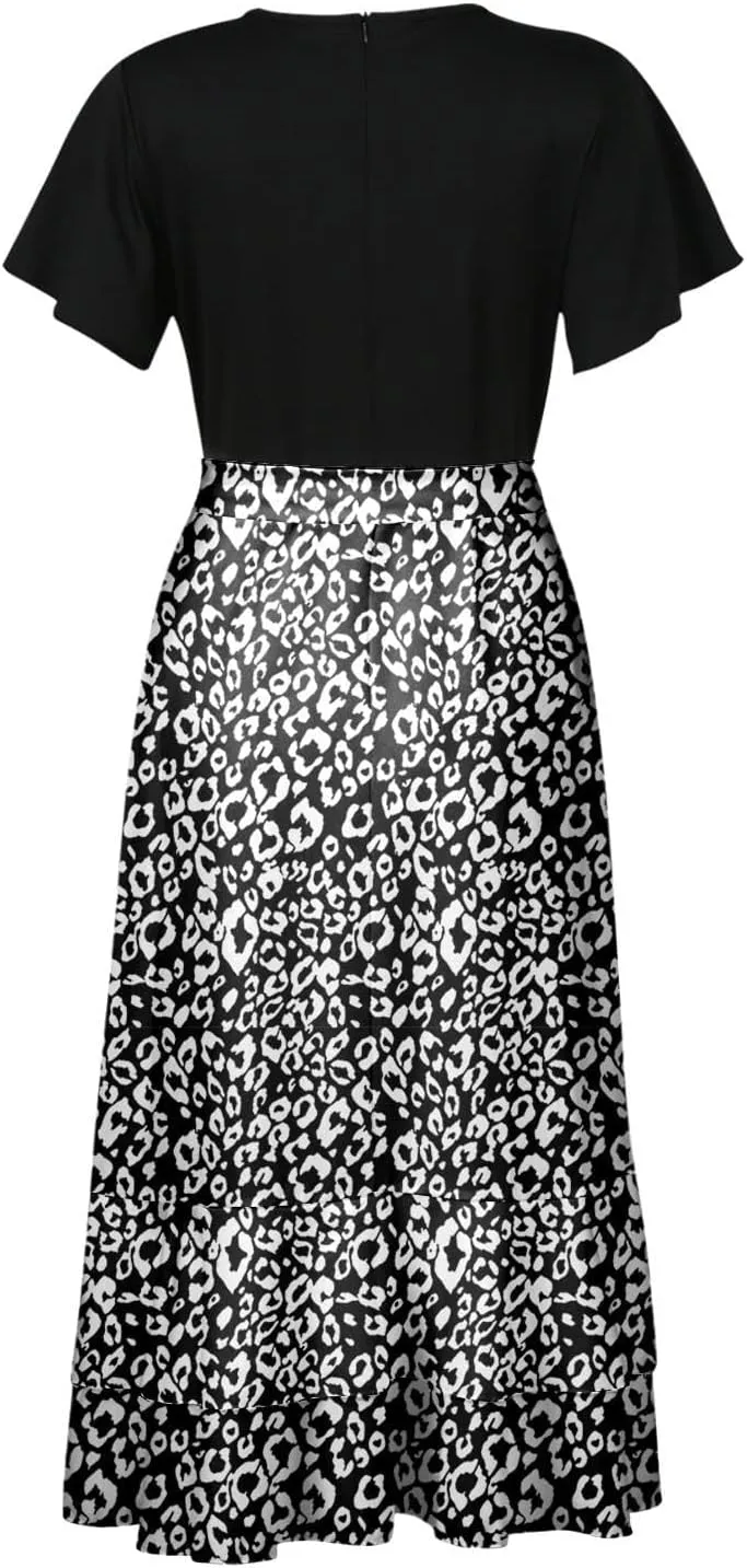 Ceboyel Women High Low Ruffle Spring Dresses Floral Causal Maxi Dress Short Sleeve Long Dresses Teacher Summer Clothing 2023