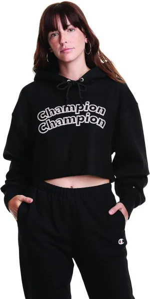 Champion Women's Reverse Weave Cropped Cut-Off Hoodie, Left Chest C