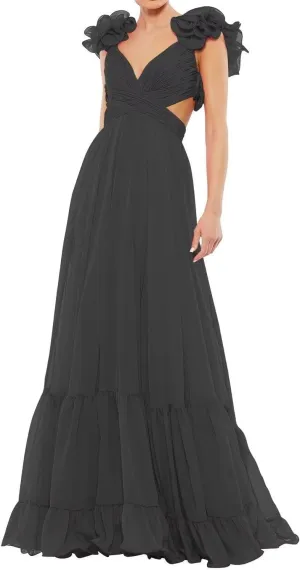 Chiffon Prom Dress for Women A Line Ruffle Bridesmaid Dresses Tiered Backless Formal Evening Gowns BU049