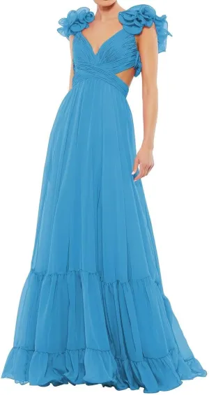 Chiffon Prom Dress for Women A Line Ruffle Bridesmaid Dresses Tiered Backless Formal Evening Gowns BU049