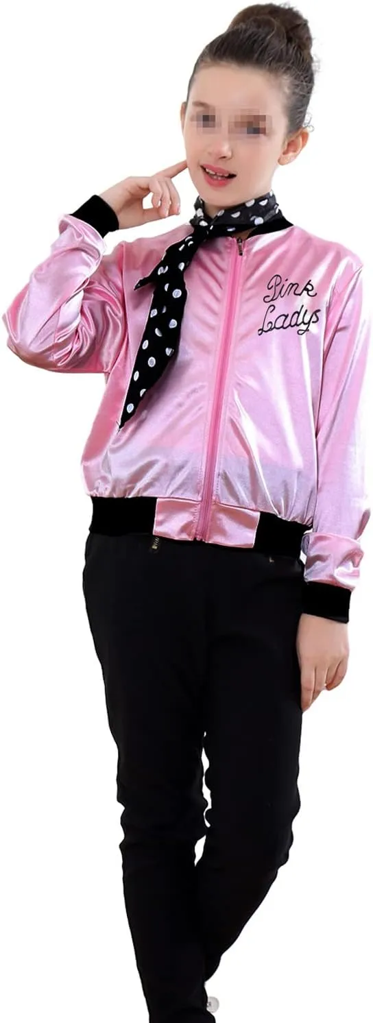 Child Girls Pink Satin Ladys Jacket 50S Pink Satin Jacket Halloween Costumes Little Girls' Coat Size 6-14