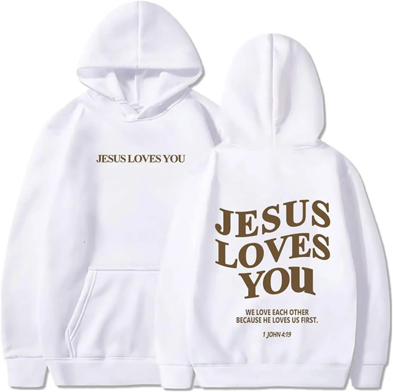 Christian Hoodies for Women Girls Jesus Loves You Letter Graphic Oversized Long Sleeve Pockets Bible Verse Hooded Sweatshirts